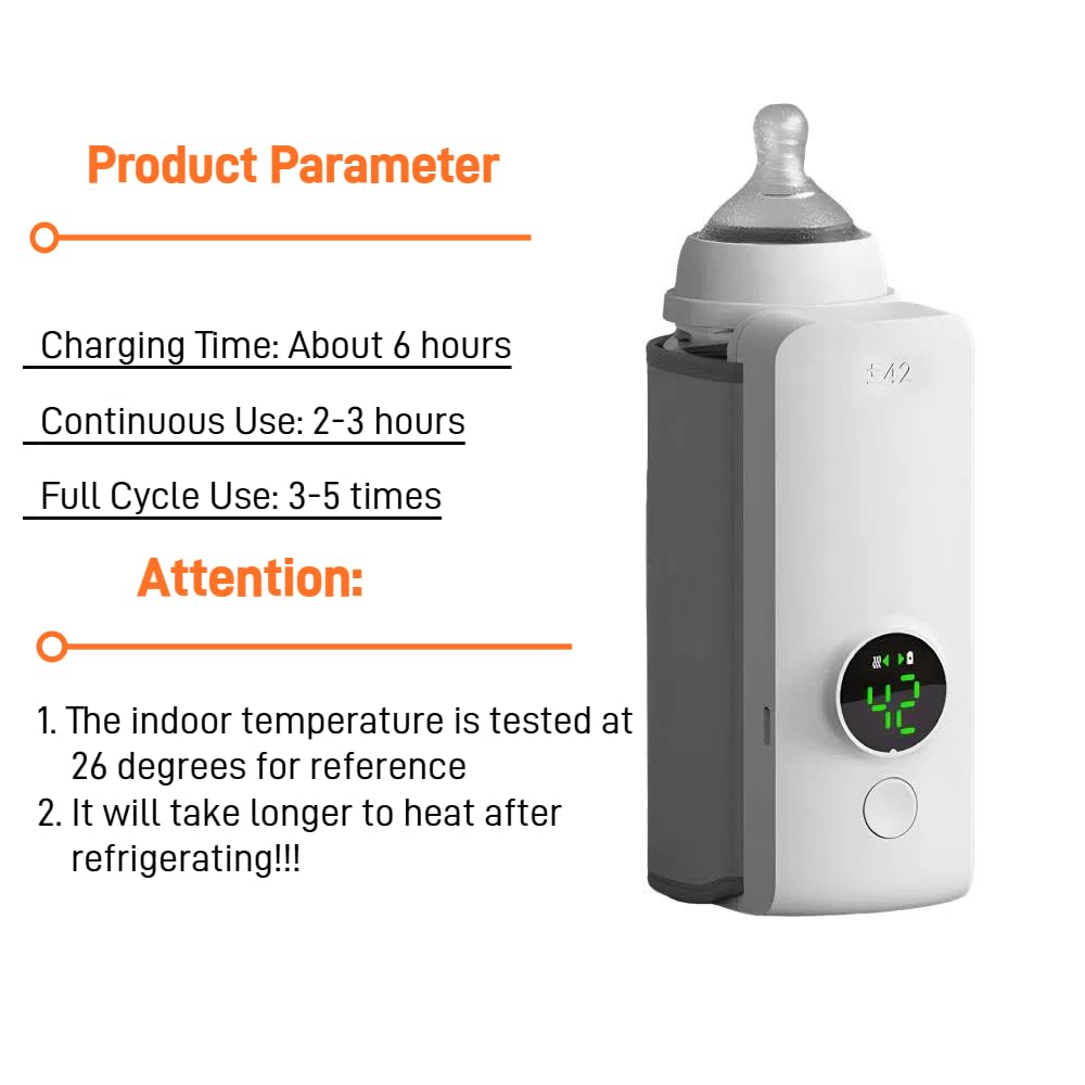 Portable Baby Bottle Warmer for Travel, Cordless Baby Bottle Warmer for Breastmilk and Formula, Rechargeable Bottle Warmer On The Go, Bottle Warmer with Temperature Control, LED Display