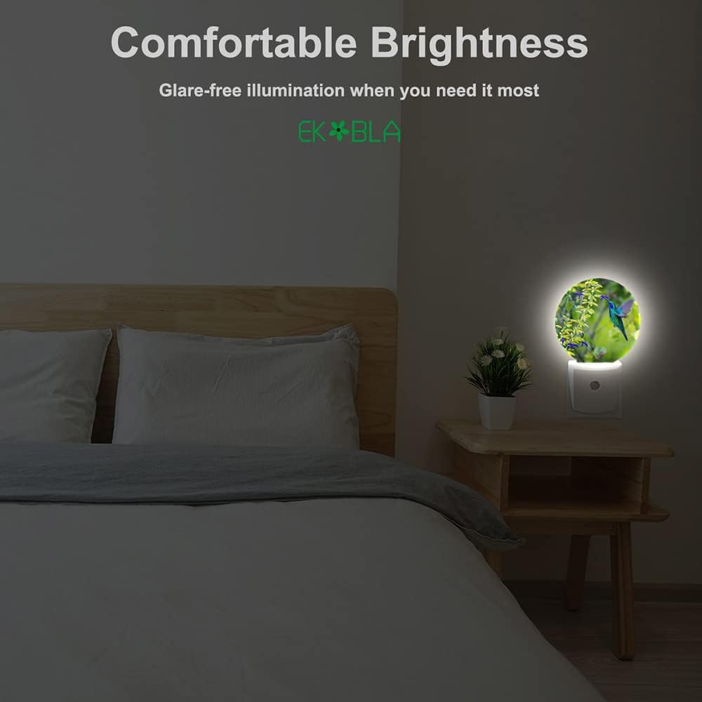 EKOBLA Blue Hummingbird Night Lights Plug into Wall Spring Garden Bird Flowers Plants LED Dusk to Dawn Plug-in Nightlights Auto Sensor for Home Indoor Bathroom Hallway Kitchen