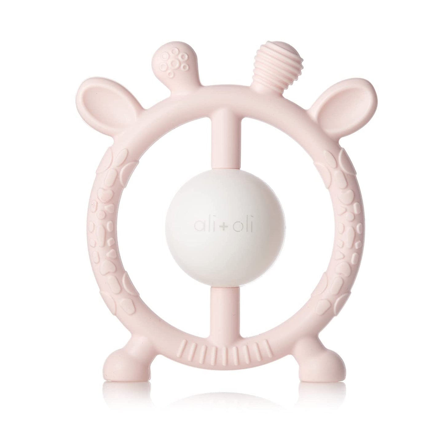 Ali+Oli Baby Teether & Rattle (Pink Giraffe) Baby Teething Relief, Silicone Teethers for Babies 3+ Months, Baby Teething Toys w/Multi-Textured Surface, BPA Free & Freezable Teethers for Babies