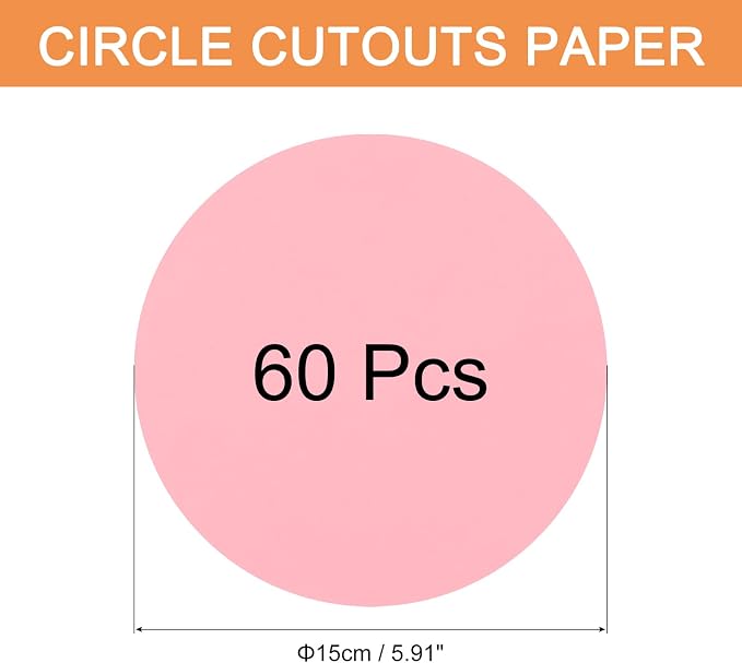 MECCANIXITY 60 PCS Pink Circle Cutouts Paper, 6 Inch Round Cutouts 200gsm/75lb