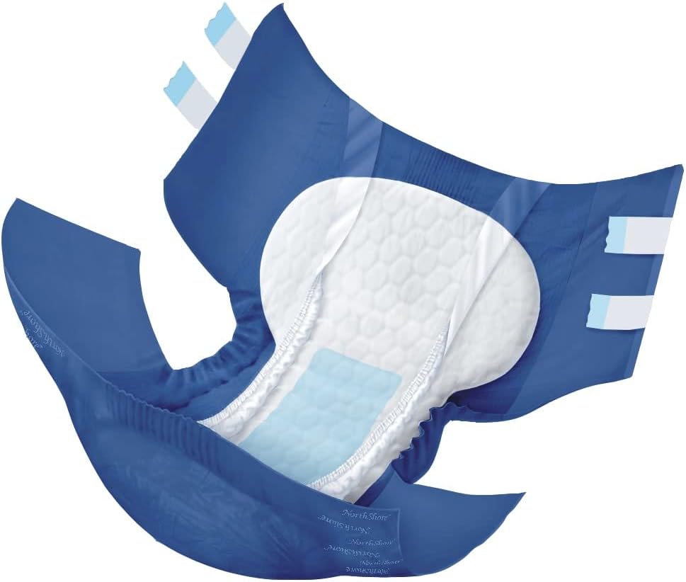NorthShore MegaMax Adult Overnight Diapers, 12-Hour Tab-Style, Small, 4 Count Starter Pack, Blue, 24-34 inches, Unisex Incontinence Underwear