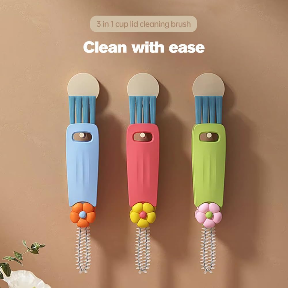 3 in 1 Cup Lid Cleaning Brush, 2025 Multifunctional Crevice Cleaning Brush for Bottle Gap Tight Spaces Cup, Cup Lid Gap Cleaning Brushes Set for All Kinds of Cups and Bottles (Blue)