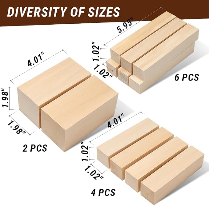 BeaverCraft Basswood Carving Blocks BW12 pcs Whittling Wood Set