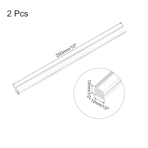 MECCANIXITY 2pcs Acrylic Square Rods 1/2" x 10" Clear Acrylic Dowel Rods Sticks