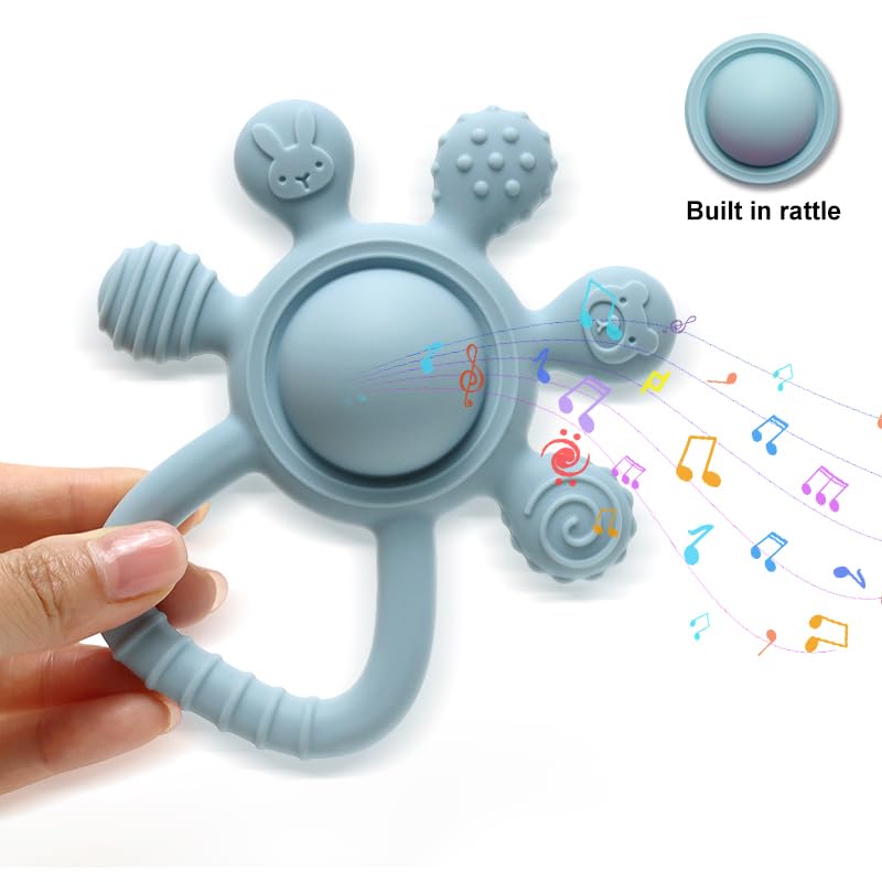 Silicone Rattle Teether for Babies – Soft BPA-Free Teething Toy & Sensory Rattle – 100% Food Grade Silicone, CPC Certified – Soothing Relief for Infants & Toddlers (Rudder - Sky)