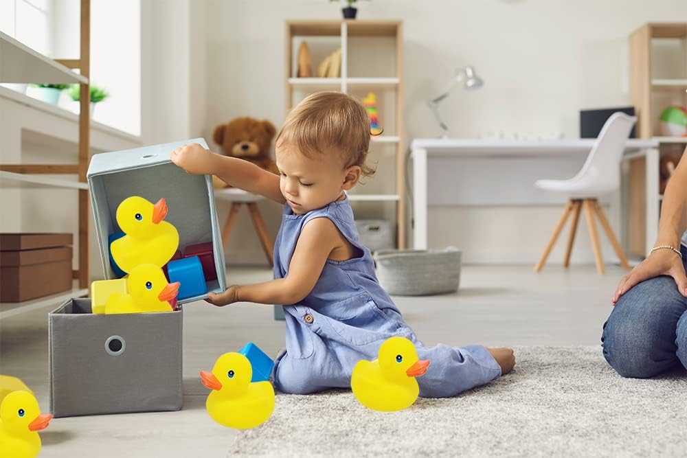 Yellow Rubber Duck Toy Duckies for Kids, Bath Birthday Gifts Baby Showers Classroom Incentives, Summer Beach and Pool Activity, 3" Inch (2-Pack)