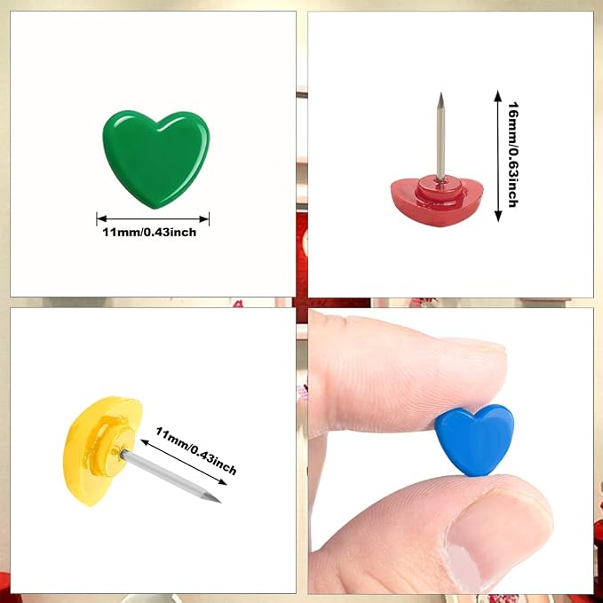 ELANE 100 Pcs Heart Thumb Tacks