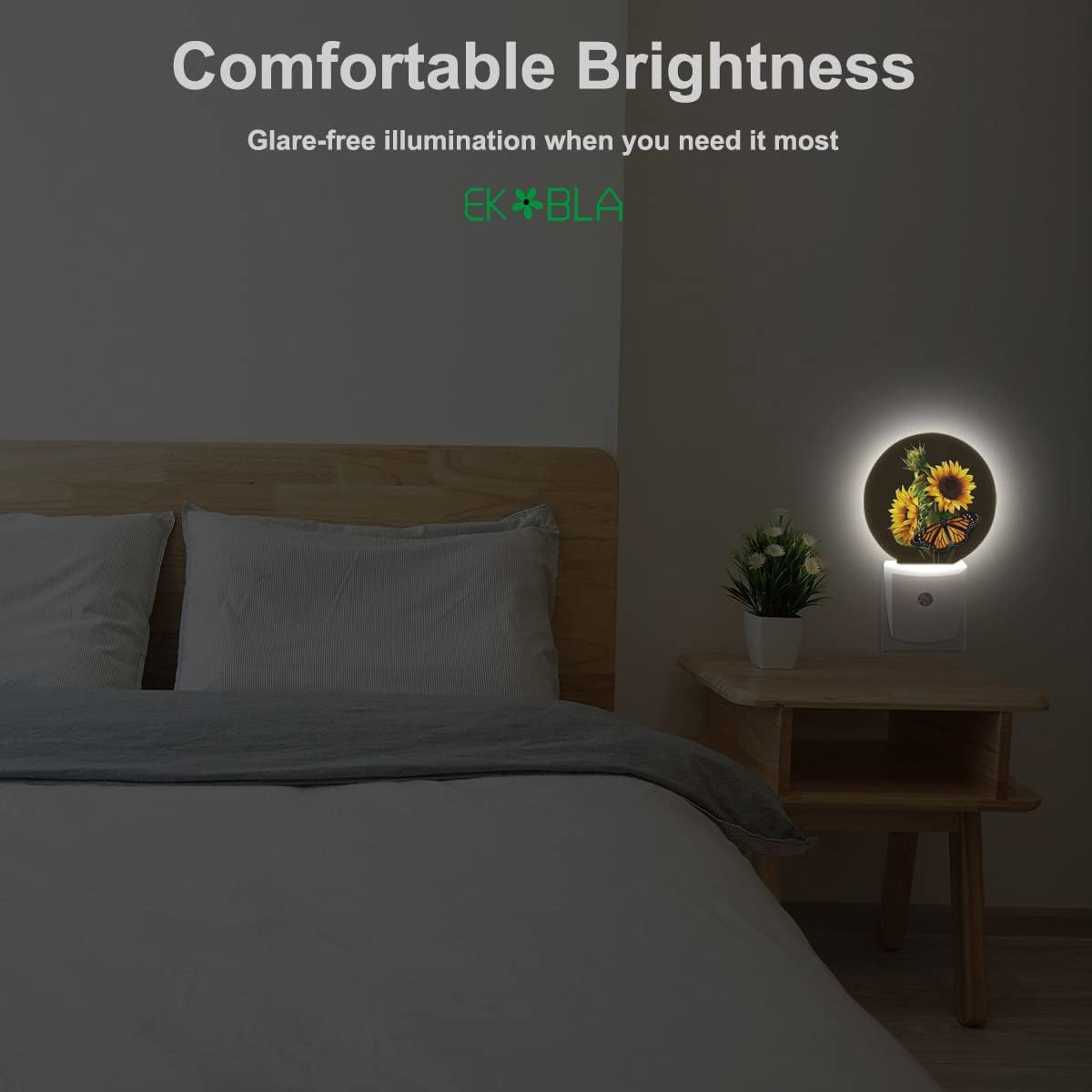 EKOBLA Night Light Sunflower and Butterfly Night Lights Plug into Wall for Boys Girls Led Night Light, Round Lamp Home LED Wall Decor Nightlight