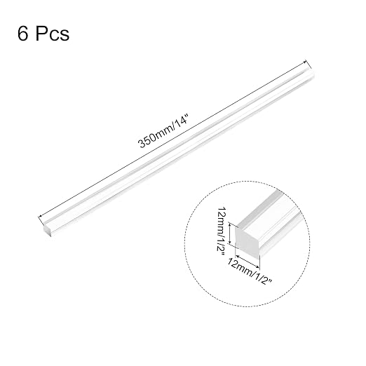 MECCANIXITY 6pcs Acrylic Square Rods 1/2" x 14" Clear Acrylic Dowel Rods Sticks