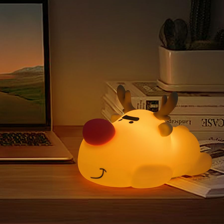 Reindeer Night Light, Timer Night Light, Soft Silicone Light, Christmas Birthday Gift Night Lamp, Gift Nightlight for Girls & Kids, Room Decor