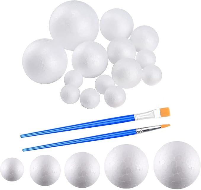hesmartly 50 Pack Craft Foam Balls, 5 Sizes Foam Balls and 2 Pieces Painting