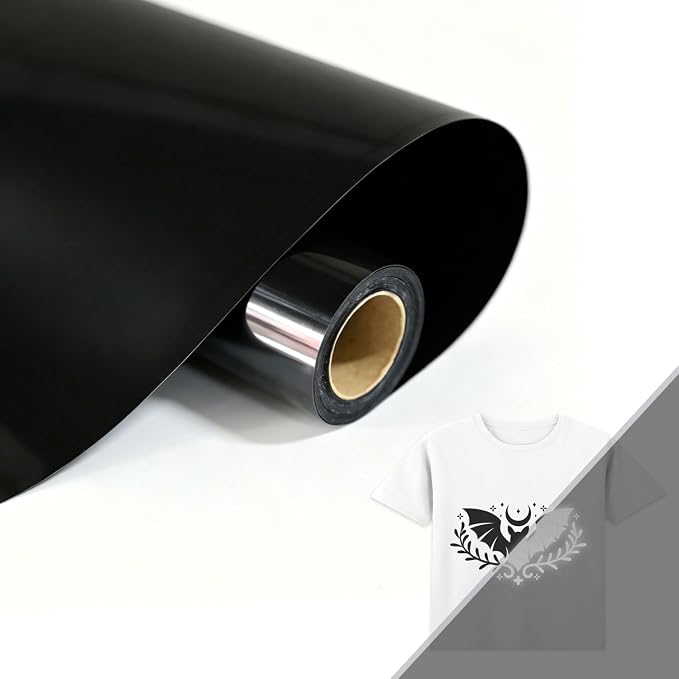 HTVVETUR Reflective Black HTV Roll 12 Inch by 5 Ft Heat Transfer Vinyl Iron on