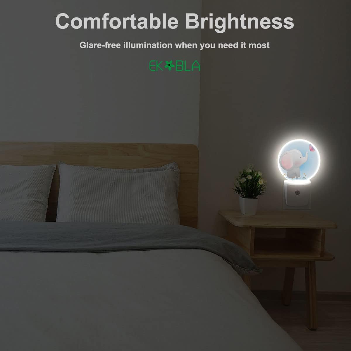 EKOBLA Watercolor Elephant Night Light Cute Little Elephant Play Butterfly Night Lights Plug into Wall with Dusk to Dawn Sensor Round LED Lamp for Girls Boys Nursery