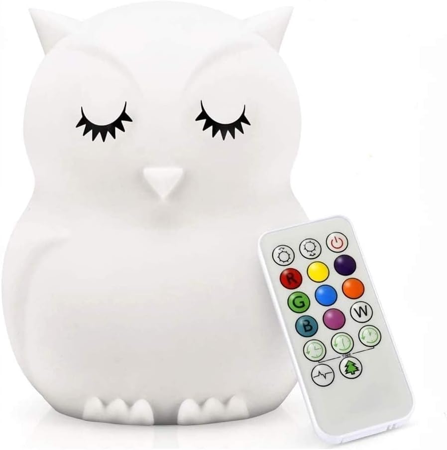 Big Size Night Light for Kids, Children Night Light, Bedside Lamp Multicolor Light with Remote Control, Break Resistant, Eye Caring, Adjustable Brightness & Color, Timing Function - Large Owl