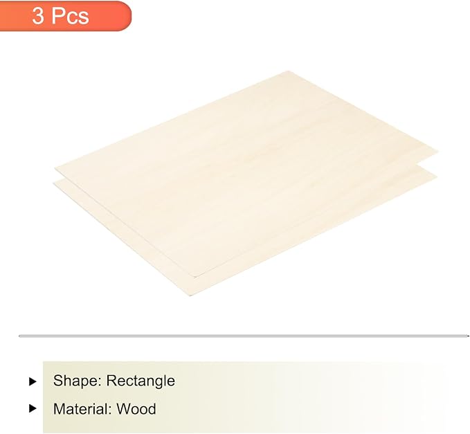 MECCANIXITY 3pcs Basswood Sheets 12 x 16 x 5/32 Inch Unfinished Wood Boards