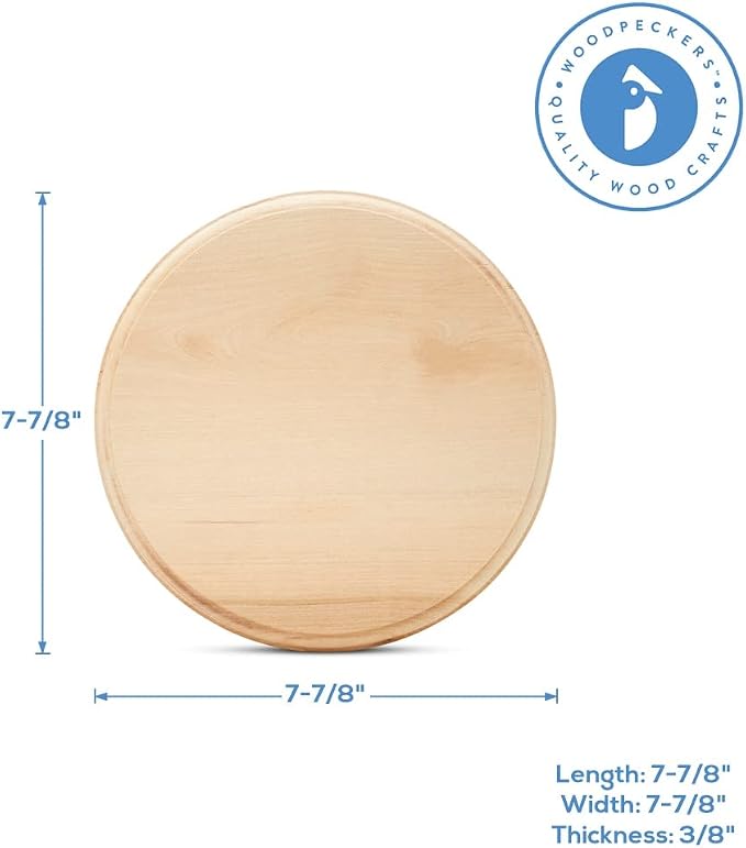 Unfinished Wooden Circles 8 inch, Charcuterie Board, by Woodpeckers