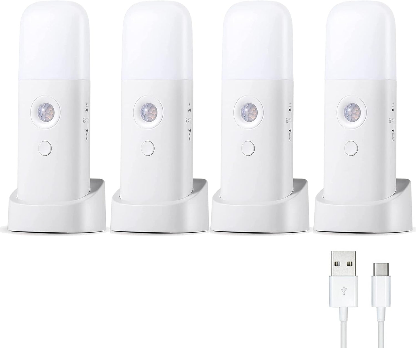 Motion Sensor Night Lights Indoor, Rechargeable Night Light Battery Powered, Portable Nightlight with Adjustable Brightness Activated Table Lamp for Kids, Adults(Cool White, 4Pack)