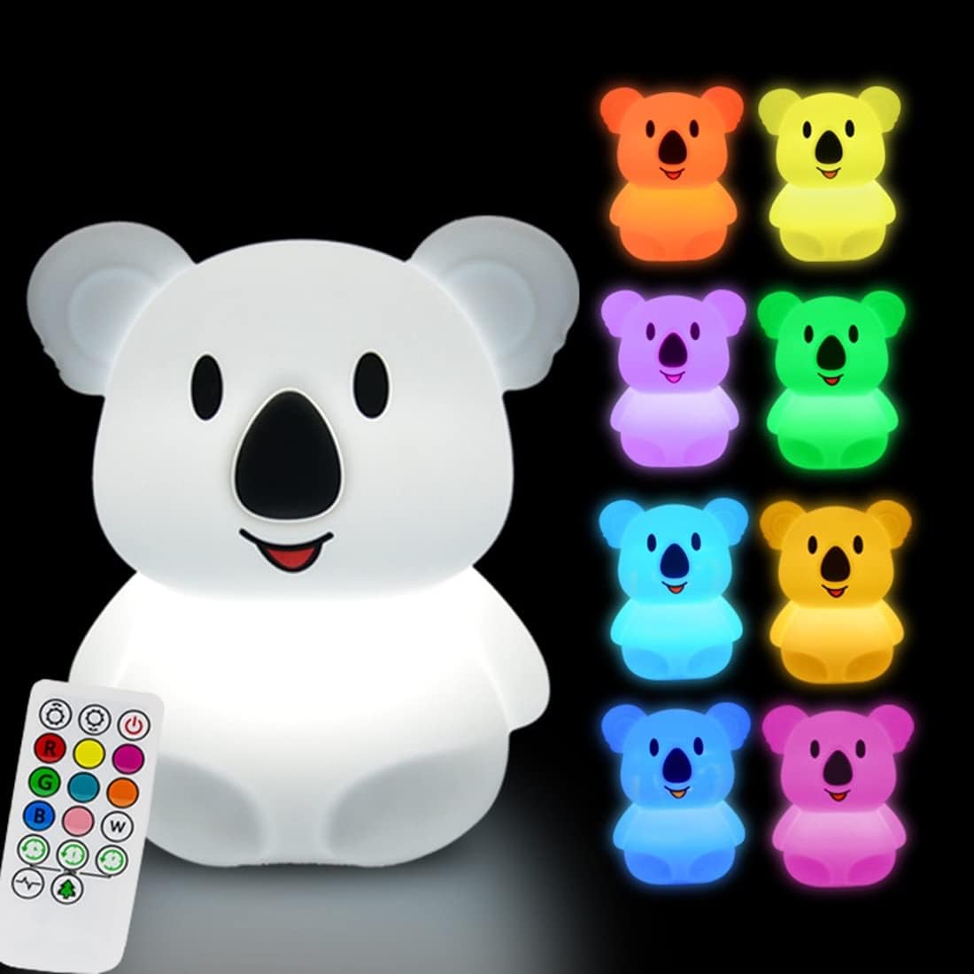 Large Koala Night Lights Kid Bedside Bedroom Light, Nursery Moon lamp, Portable Color Changing Care Lamps - Break Resistant, Eye Caring, Adjustable Brightness & Color and Time Setting - Large