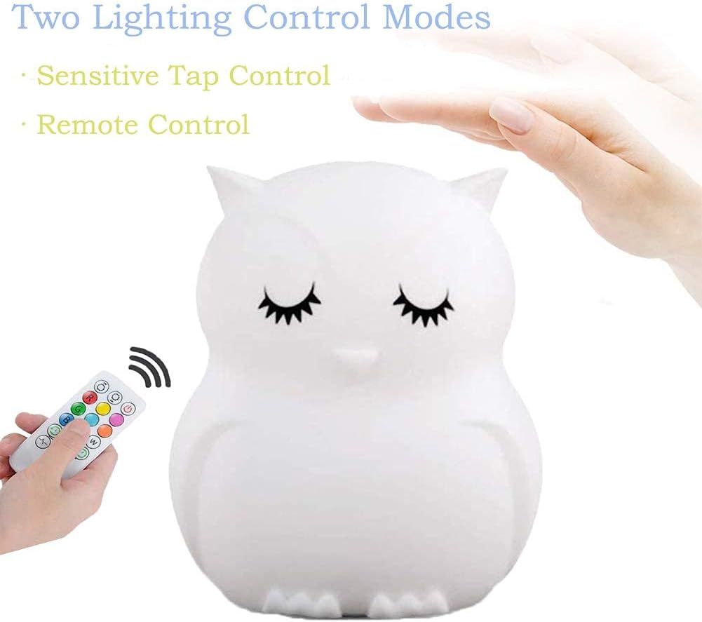 Big Size Night Light for Kids, Children Night Light, Bedside Lamp Multicolor Light with Remote Control, Break Resistant, Eye Caring, Adjustable Brightness & Color, Timing Function - Large Owl