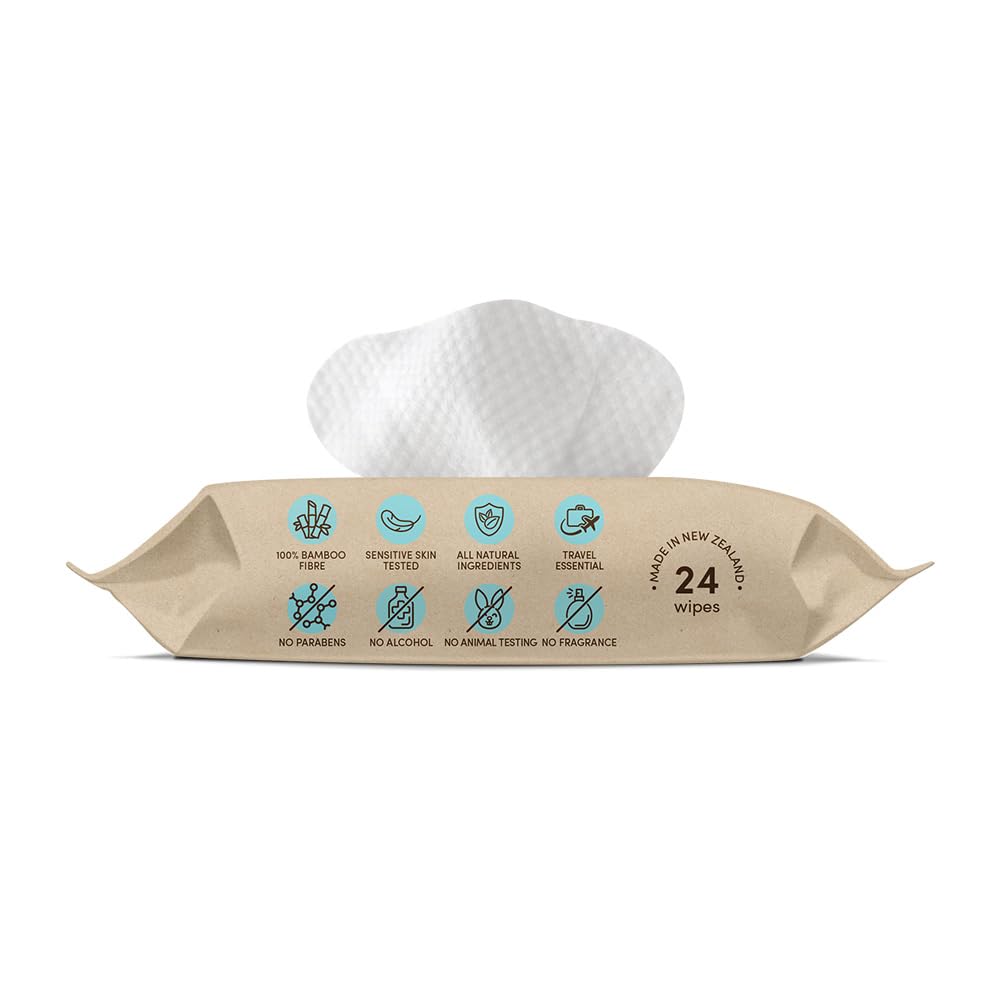 Terra Bamboo Water Baby Wipes Travel Pack: 99.7% Pure New Zealand Water, 100% Biodegradable Bamboo Fiber, 0% Plastic, Unscented Baby Wipes for Sensitive Skin, 1 TRAVEL Pack of 24 Wipes