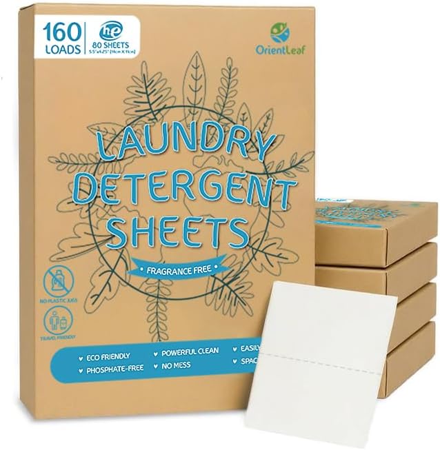 Laundry Detergent Sheets Fragrance Free, Eco-Friendly, Powerful Cleaning, Up to 160 Loads (80 Sheets), Hypoallergenic Laundry Soap Sheet for Travel and Home Washing