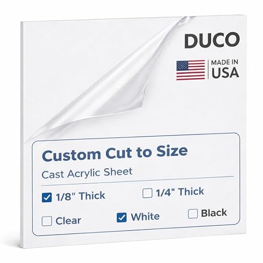 Duco White Cast Custom Size Acrylic Sheets 1/8" Thick