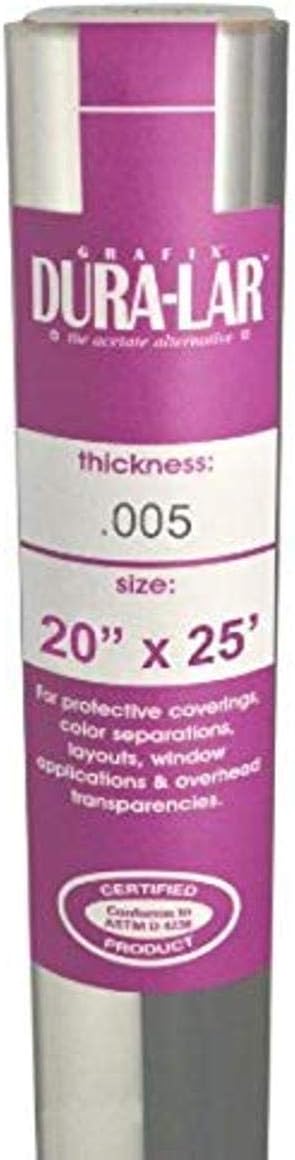 Grafix Dura-Lar 0.005" Film, Ultra Clear, Glossy 20" x25', Mylar/Acetate