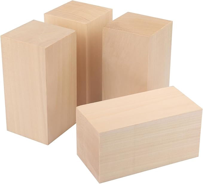 4 Pack Basswood Carving Blocks, Soft and Smooth, Easy Whittling and Carving