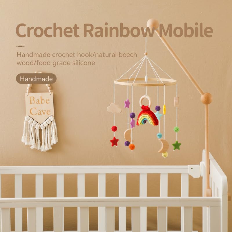 Baby Crib Mobile | Baby Nursery Mobile for Baby Girls and Boys | Boho Nursery Decor | Detachable Crochet Rainbow Design Baby Mobile for Crib | Infant Bed Decoration Toy Hanging(Crochet Rainbow)