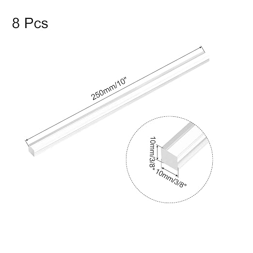 MECCANIXITY 8pcs Acrylic Square Rods 3/8" x 10" Clear Acrylic Dowel Rods Sticks
