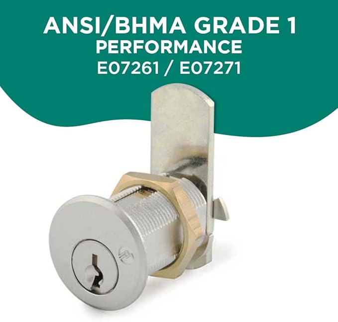 Olympus Locks DCN3 Rekeyable Cam Locks | 1-3/8 in Cylinder KD Key Lock, Grade 1 Cam Lock for Doors & Drawers, US26D Chrome, Keyed Different