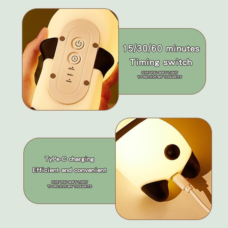 Cute Panda Night Light, with Two Actions: Sitting and Lying, Suitable for Desktop and Bedside Decoration, Rechargeable, dimmable, Touch Control, a Unique Gift for Family Members on Birthdays
