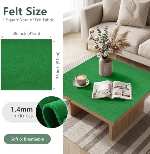 Pure Green Felt Fabric 36'' X 36'', 1.4mm Large Felt Sheets Soft Durable Crafts
