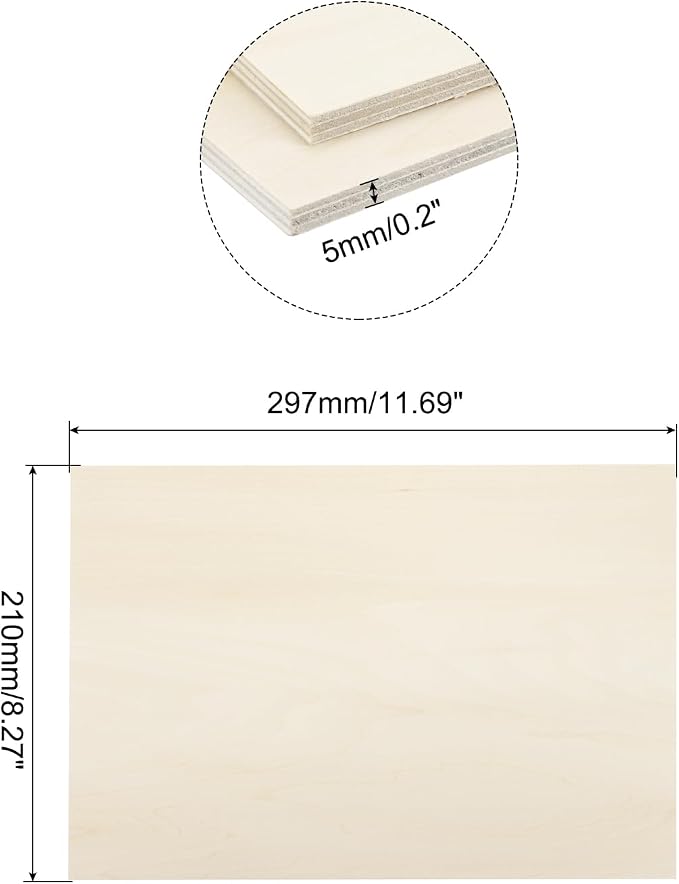 MECCANIXITY 3pcs Basswood Sheets 8 x 11.7 x 3/16 Inch Unfinished Wood Boards