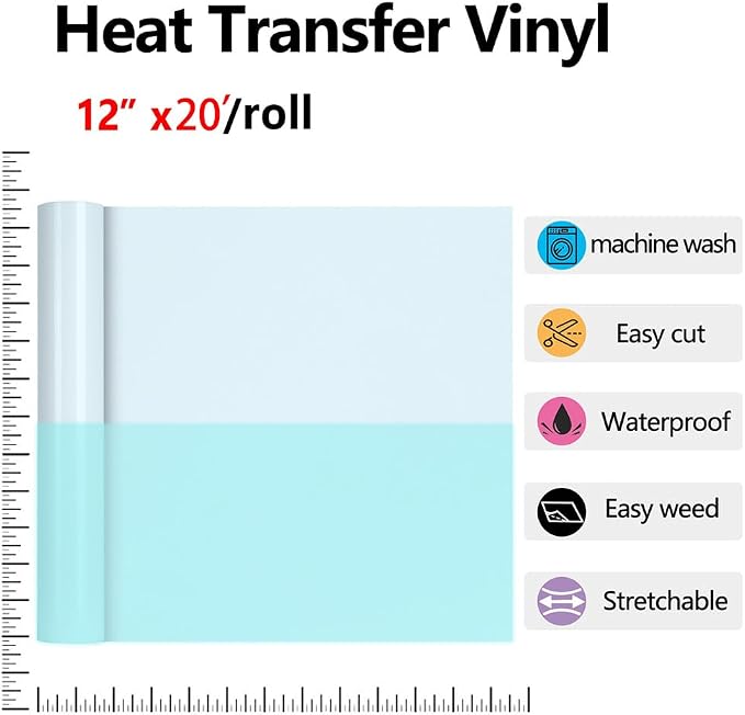 HTVVETUR Glow in The Dark HTV Heat Transfer Vinyl Roll 12 Inch by 20 Feet Iron