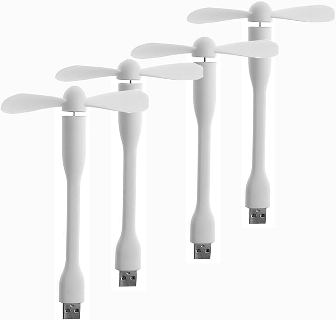 Mini USB Fan, Portable Pocket Fan USB-A Powered Little Cooler, Quiet Operation, for Home Office Car Outdoor Travel- 4 Pack (White)
