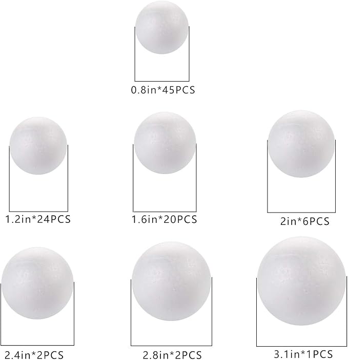DIYASY 100 Pcs 2-8cm White Smooth Foam Balls
