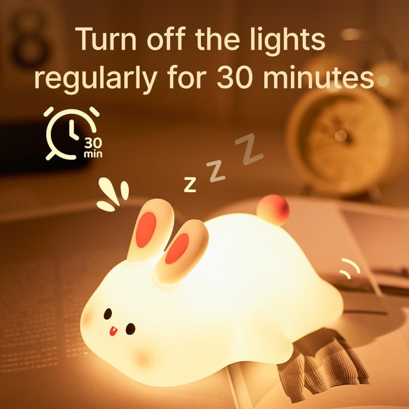 Bunny Night Light, Cute Silicone Rabbit Lamp, Dimmable LED Nursery Nightlight, Rechargeable Touch Control with Timer, Kids Bedroom Baby Lamp Easter Gift