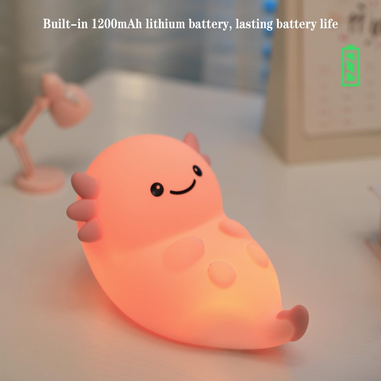 Cute Pink Axolotl Night Light, LED Squishy Night Lamp, Dimmable Timer Nursery Nightlight for Kids, Rechargeable Touch Lamp, Dorm Decor, Kids Funny Gifts (Pink Axolotl)
