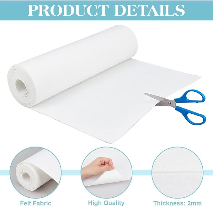 BENECREAT 118x15.7inch Felt Roll, Floral White Craft Felt Fabric, 2mm Thick
