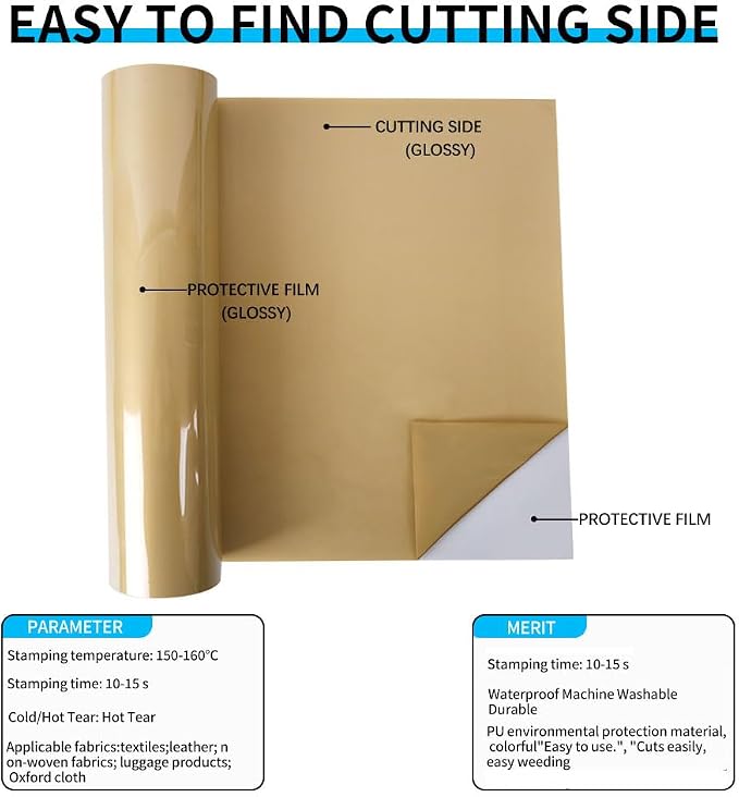 guangyintong Heat Transfer Vinyl Soil Golden HTV Rolls, Matte Surface HTV Vinyl