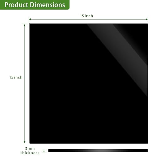 Black Acrylic Sheet 15 x 15 x 1/8 inch Thick 3mm Black Plexiglass Sheet