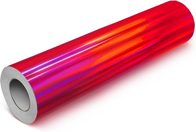 VViViD DECO65 Gloss Holographic Chrome Red Permanent Adhesive Craft Vinyl Roll