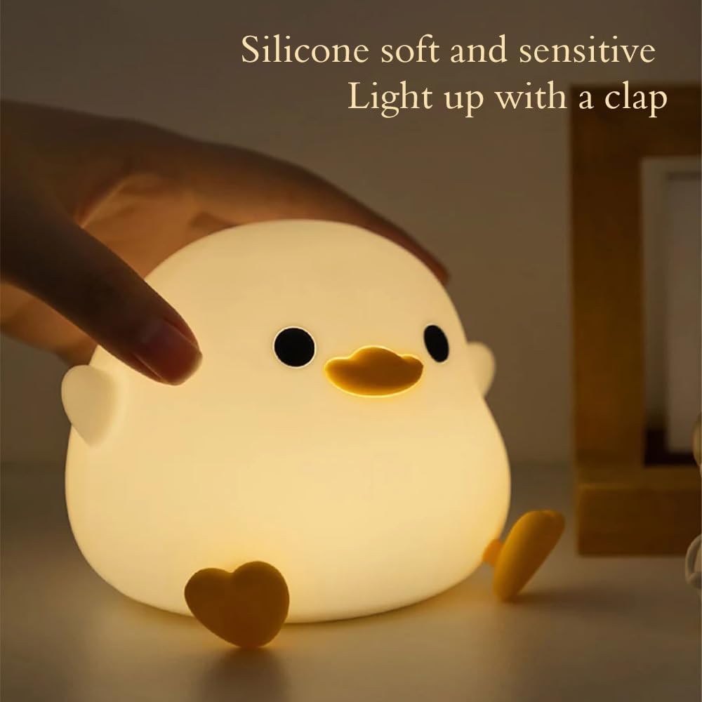 DoDo Duck Night Light, LED Cute Silicone Dimmable Nursery Lamp, Rechargeable USB-C Bedside Touch Sensor Lamp, RGB & Warm White Light for Kids, Bedrooms, Dorm Decor, and Gift Ideas(Charging)