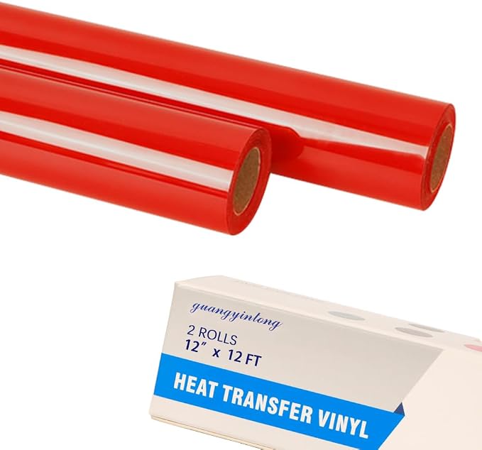 guangyintong Red Heat Transfer Vinyl HTV Rolls, 2 Rolls 12" x 12ft Red Iron on