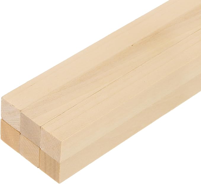 MECCANIXITY 6Pcs Basswood Sticks, 3/16" x 3/16" x 8" Square Wooden Dowel Rods