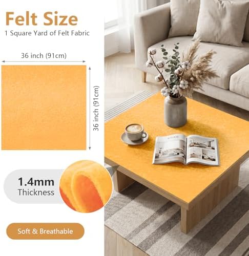 Butter Yellow Felt Fabric 36'' X 36'', 1.4mm Large Felt Sheets Soft Durable