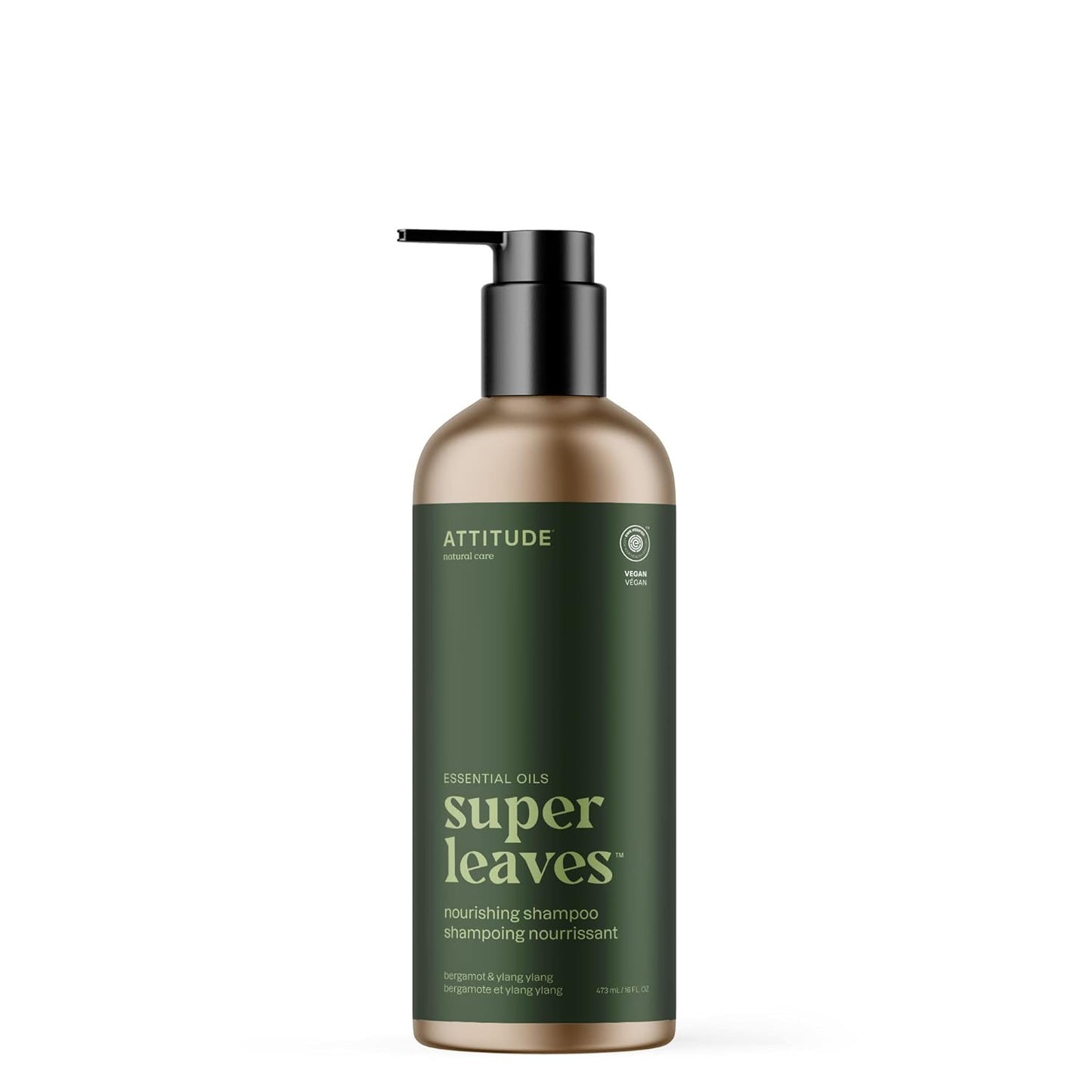 ATTITUDE Nourishing Shampoo, Bergamot & Ylang Ylang, EWG Verified with Essential Oils, Vegan & Plant-Based, Aluminum Bottle, Moisturizing Hair Care for Dry Hair, 16 Fl Oz