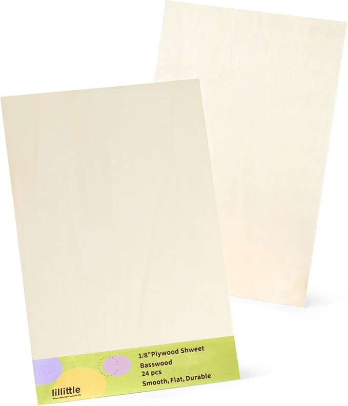 24 Pack Basswood Plywood Sheets 9"x12"x1/8", Basswood
