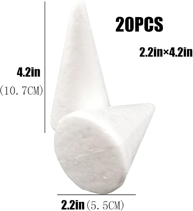 FFchuanhe 20 PCS Craft Foam Cones, Polystyrene Cone Shaped Foam, Foam Tree Cones